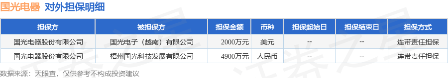 国光电器披露2笔对外担保，被担保公司2家